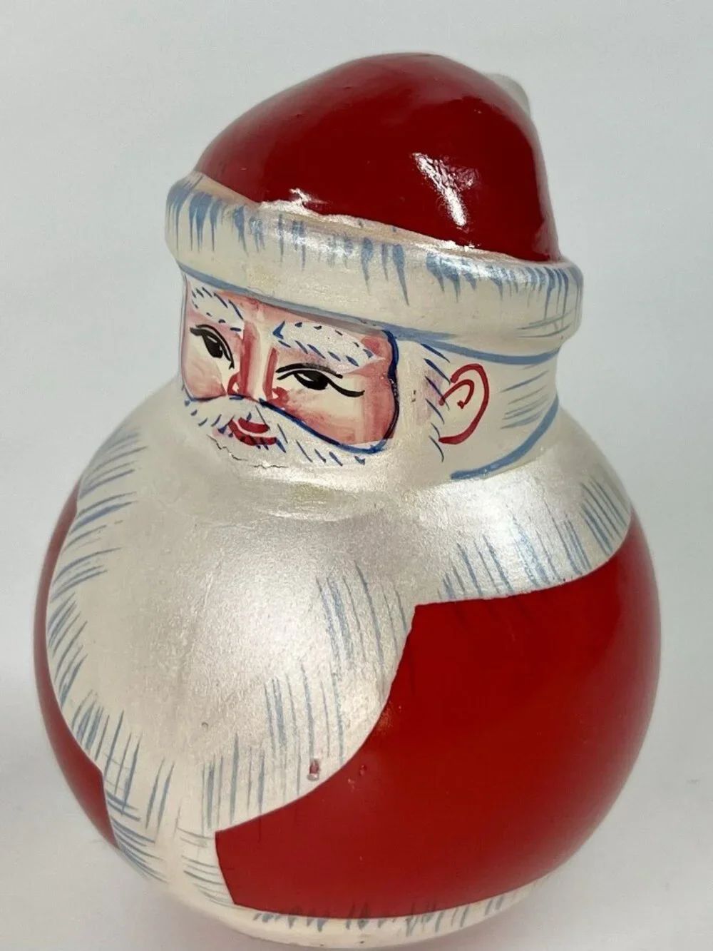 Vtg Roly Poly SANTA Figure Bell Chime Ringing Christmas Painted Folk Art Metal